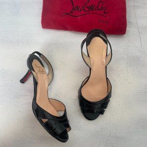 Christian Louboutin Sandals Black Patent Leather Slingback Peep Toe Size 36.5